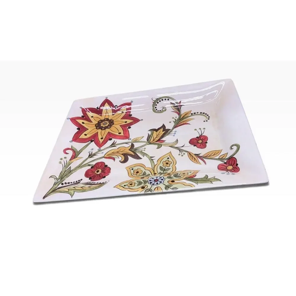 Pier 1 Carynthum 16” Rectangular Hand Painted Earthenware Floral Serving Plate